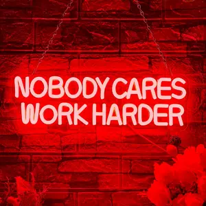 Nobody Cares Work Harder Neon Sign, Motivational Neon Light USB Powered Lnspirational LED Neon Light Wall Art, for Office Study Room Or Gym Teen Bedroom Modern Decor(15.7 * 5.1 In)