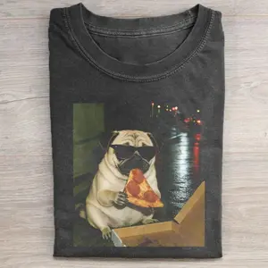 Comfort Colors Funny Pug Eating Pizza T-Shirt, Vintage 90s Cool Dog With Sunglasses Graphic Tee, Unisex Fit Design, Casual Streetwear, Gift for Dog Lovers