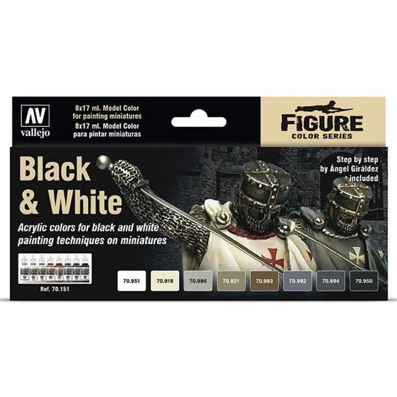 Acrylicos Vallejo Black & White Model Color Paint Set - 8 Colors, 17ml, Art Materials, Art Painting Supplies, Suitable for Age 15+