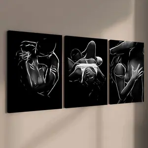 3-Pack Unframed Canvas Art, Abstract Human Body Poster, Romantic Decor, High-Definition Waterproof Print, Modern Home Decoration