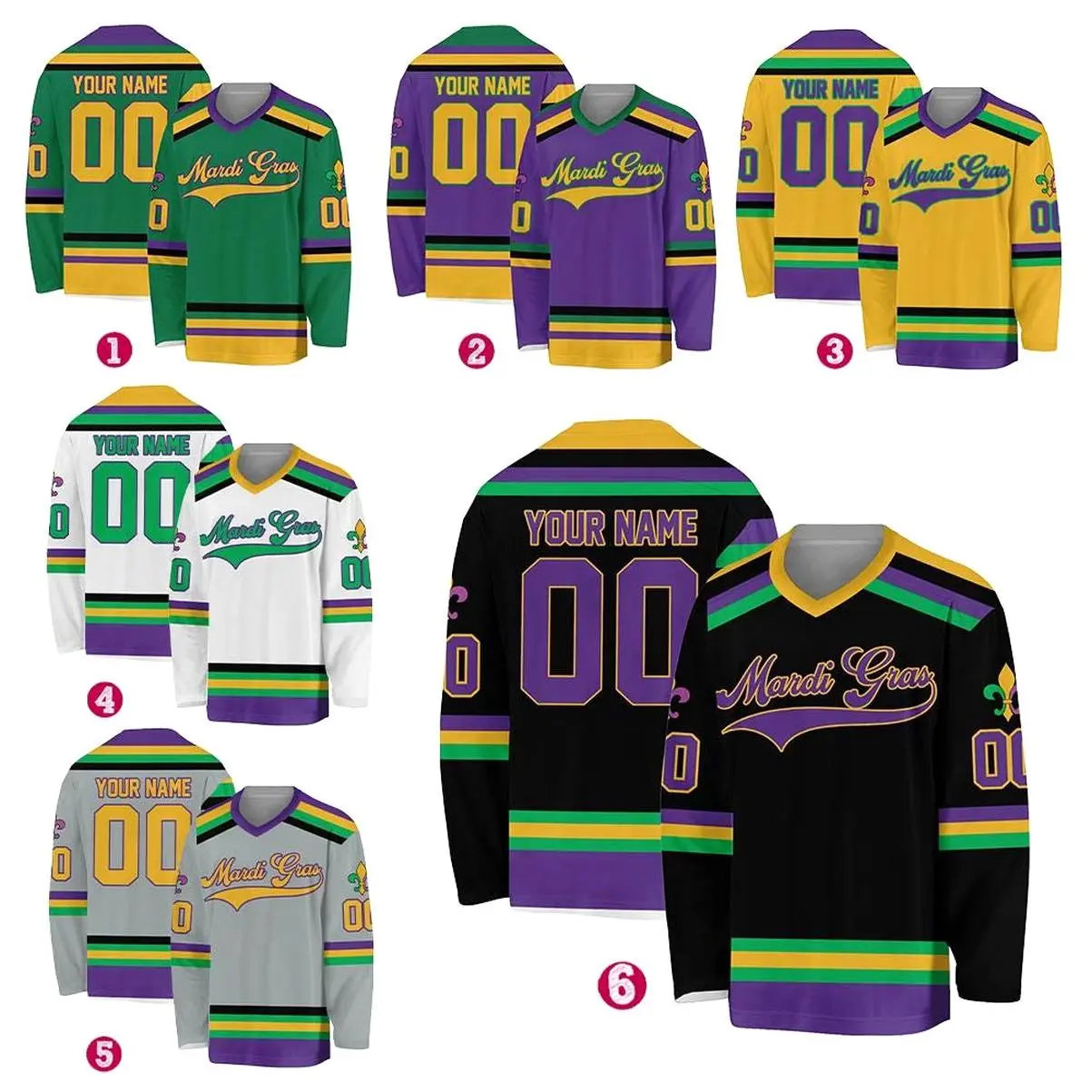 [HOT TREND 2026] Personalized Mardi Gras Hockey Jersey, Custom Name Mardi Gras Hockey Jersey, Hockey Jersey Uniform For Hockey Fans, Mardi Gras Outfit