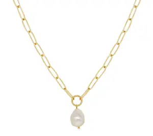 Ettika Cultured Pearl Oval Link Chain Necklace