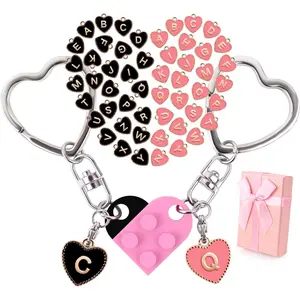 Personalized Brick Matching Heart Keychains, Initial Cute Keychains for Couple Boyfriend Girlfriend