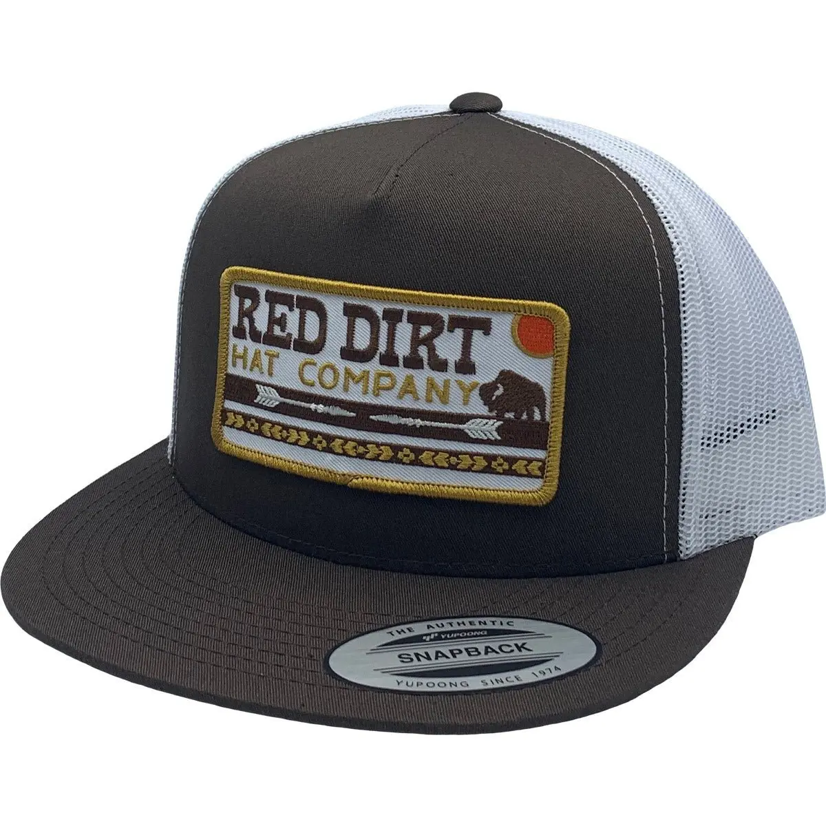 Red Dirt Hat Co Arrows Patch Adjustable Cowboy Hat - Brown/White Mesh, Flat Bill Snapback Cap, RDHC-165, Flat Bill Hats