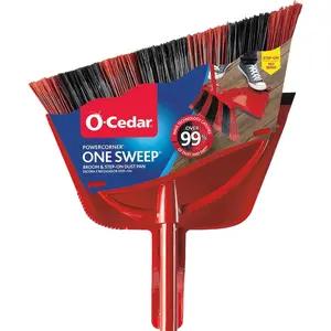 O-Cedar PowerCorner One Sweep Broom with Step-On Dustpan and 3-Piece Handle, Red, Pack of 1 Cleaning Plastic Traditional Comfortable