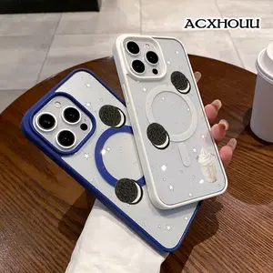 Oreo & Cream Treat Pattern Magnetic Phone Case for iPhone 17 16 15 14 Pro Max 13 12 11 XR XS Plus Anti-Yellowing Shockproof Lightweight Transparent Acrylic Soft Cover Supports Wireless Charging