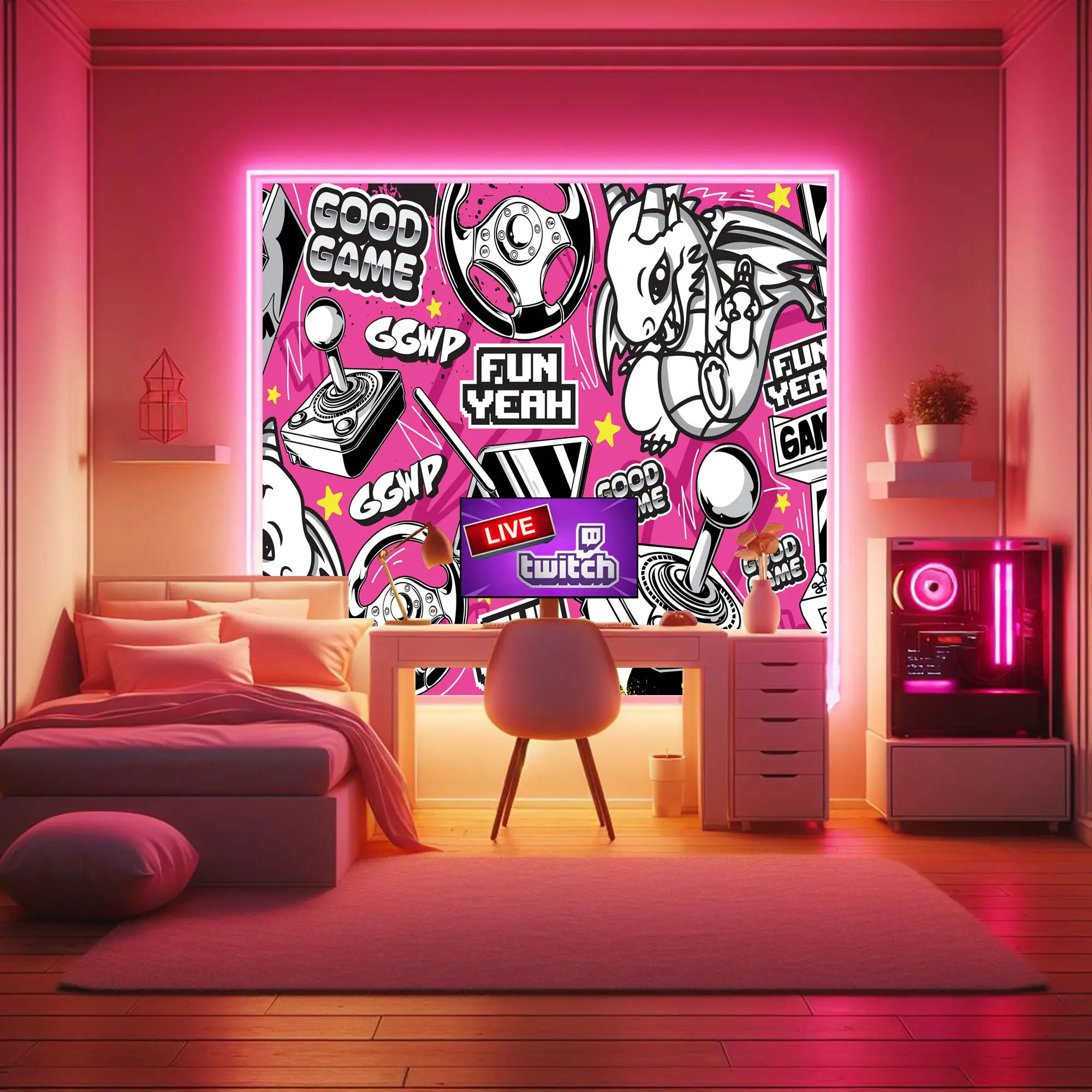 Pink Retro Game Peel & Stick Wallpaper - Ideal for Girl Bedroom, Game Room, Dorm, Twitch Streaming - Fun Decor for Gaming Enthusiasts