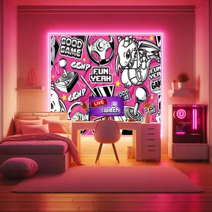 Pink Retro Game Peel & Stick Wallpaper - Ideal for Girl Bedroom, Game Room, Dorm, Twitch Streaming - Fun Decor for Gaming Enthusiasts