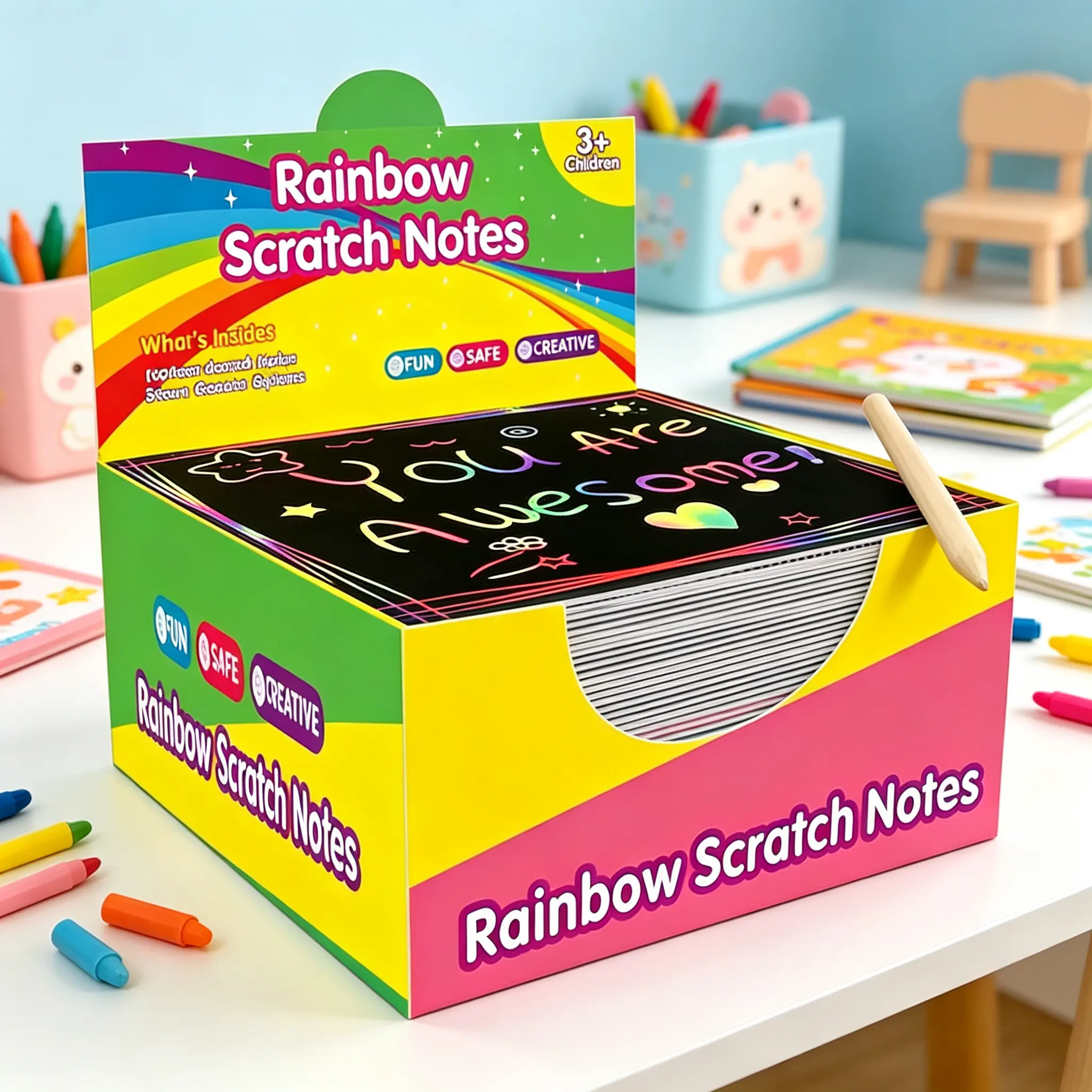 Rainbow Paper， Colorful ReflectivePaper Mini Notes Artistic Drawing Set with Black Coating Reveals Colorful Pattern