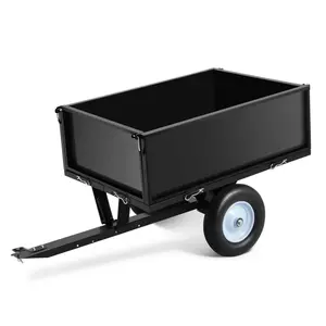 GARVEE 500 Lbs Capacity Heavy Duty ATV Trailer - 12 Cu.Ft. Garden Utility Trailer with Removable Tailgate and Easy Foot-Lever Dumping for Lawn Mower, Tractor, ATV, UTV - Black