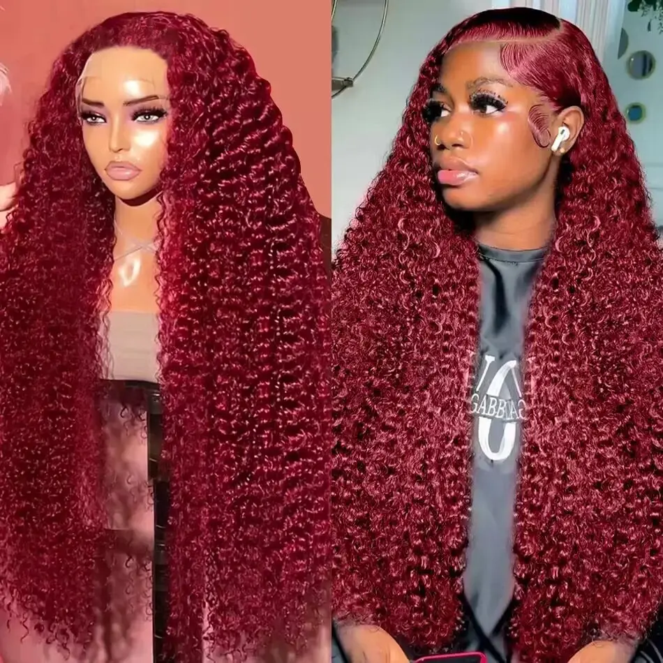 Mamushow 99J Burgundy Deep Wave Lace Front Wigs Human Hair 13x6 HD Lace Frontal Wigs Human Hair
