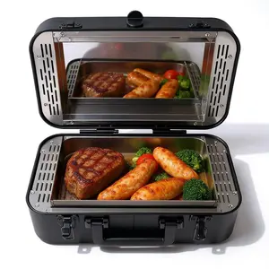 Portable Smokeless Electric Grill for Outdoor, Infrared Quartz Heating, Nonstick, Adjustable 480-550°F, Fast Cooking for Steak, Chicken & Sausages