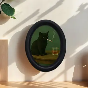 Vintage Artistic Art Style Cat Smoking Drinking Table Decor, Halloween Christmas Thanksgiving Home Office Wall Decoration, Perfect Room Decor