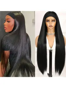 32 Inch Super Long Headband Wigs for Women, Straight Half Wig, Synthetic Hair, Glueless, Heat Resistant Fiber, Daily Party Use