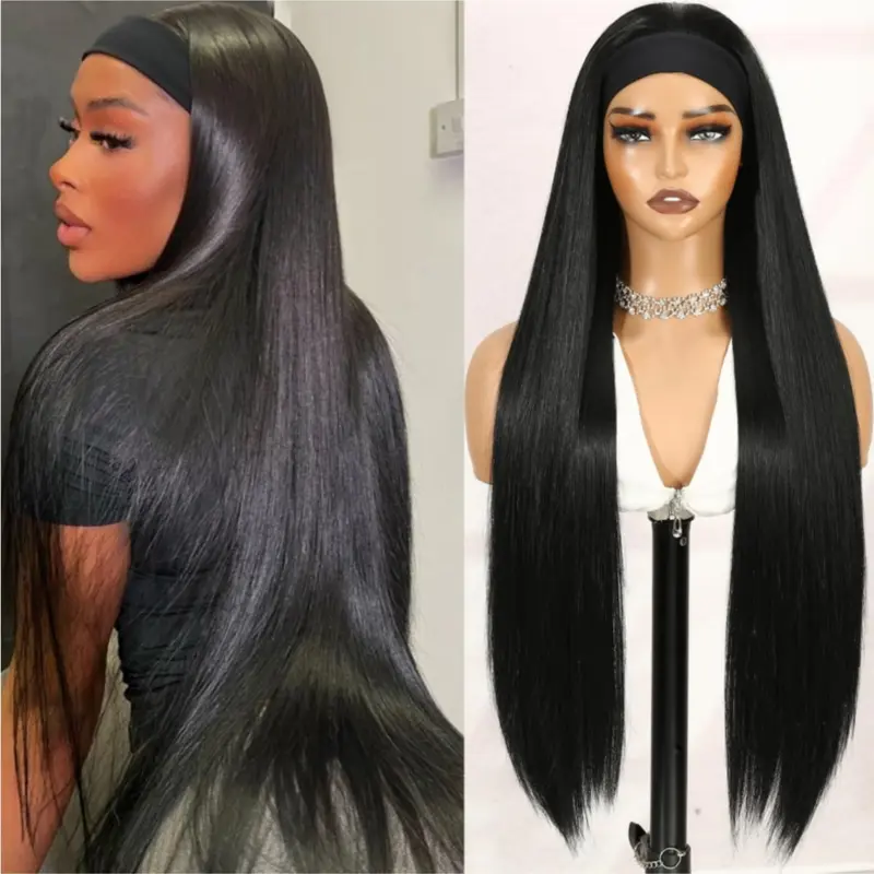 【Black Friday】32 Inch Super Long Glueless Headband Half Wig for Women, Fashion Wig, Daily Wear Wig, Synthetic Straight Hair, Heat Resistant Fiber, Suitable for Daily & Party Use