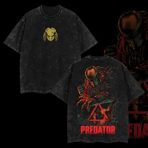BoldThreads Predator "Hunter  "Assassin  -  Predator Edition Double Printed Oversize Lightweight Acid Washed Tee TV show/ Movies Graphic Design Top Cotton Streetwear - Horror movie / Devil  T-Shirt Clothes Menswear Womenswear.