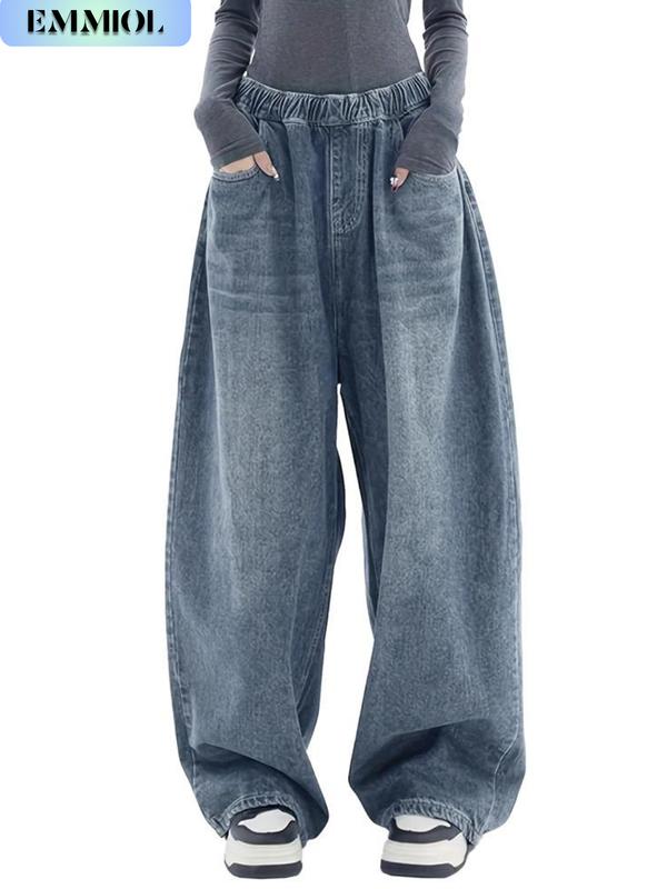 EMMIOL Women’s Baggy Boyfriend Wide Leg Jeans – Dark Wash Vintage Y2K Denim, Casual Loose-Fitting All-Season Baggy Fit Jean Street Womenswear