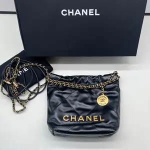 Pre-owned CHANEL 98% New 24S Black Gold Caviar 22Bag Mini Removable Strap Chip Version