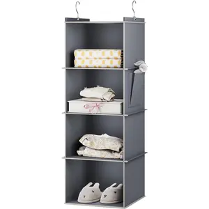 Hanging Closet Organizer, 4-Shelf Closet Hanging Storage Shelves, Grey