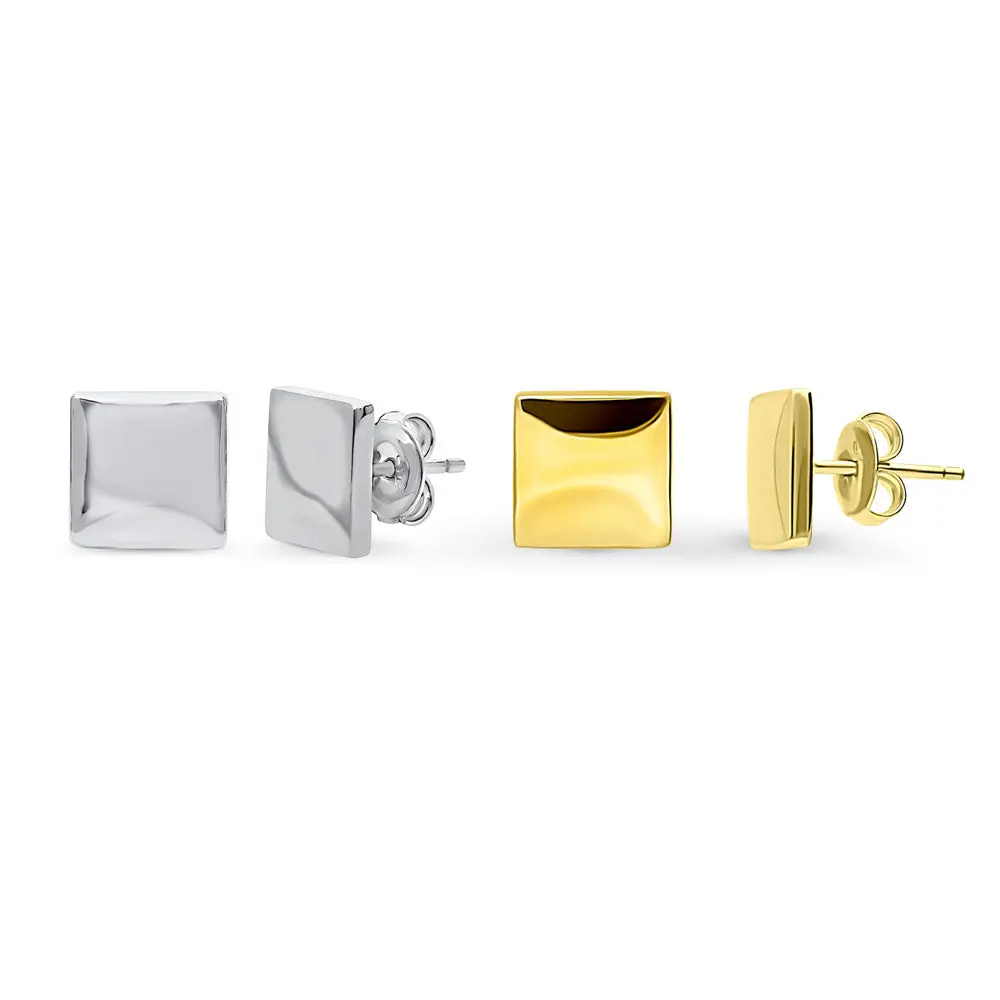 BERRICLE Yellow Gold Flashed Sterling Silver Square Statement Chunky Stud Earrings for Women Men Unisex, 2 Pairs Set