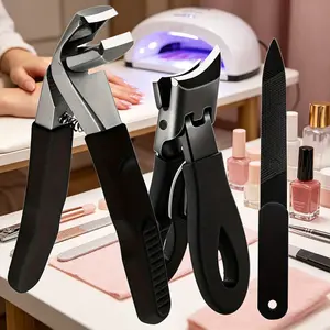 1 set of multifunctional professional nail trimming three piece set, combined with flat mouth scissors, eagle beak pliers, and nail files, suitable for thick nail inlay trimming, suitable for traveling with you