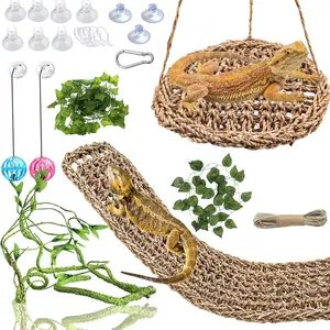 Bearded Dragon Tank Accessories, Reptile Hammock Natural Seagrass Fiber Habitat Decor Flexible Vines Terrarium Toys for Climbing, for Anole Bearded Dragon Lizard Gecko