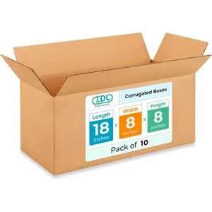 Medium Shipping & Moving Boxes 18x8x8 inches (10-Pack) - Extra Strength 200 lb vs Regular - Corrugated Medium Moving Boxes - Packing Box for USPS, UPS, FedEx - Heavy Duty Box by IDL Packaging