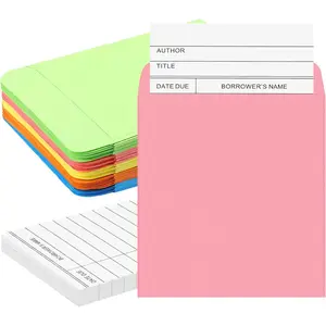 100 Pieces Library Card Pocket with Envelopes Self Adhesive Book Library Checkout Cards for Cds Dvds School Classroom Office Supplies and Gift Tag(Colorful Pocket)