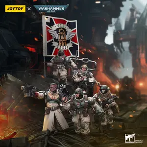 JOYTOY Warhammer 40k 1/18 Action Figures Anime 10.7cm Astra Militarum Cadian Command Squad Veteran with Medi-pack  Model Toys