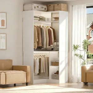 Cyclysio 34'' Corner Closet System with Shelves, Freestanding Walk-in Closet Organizer System with Hanging Rods, L-Shaped Garment Rack for Small Space