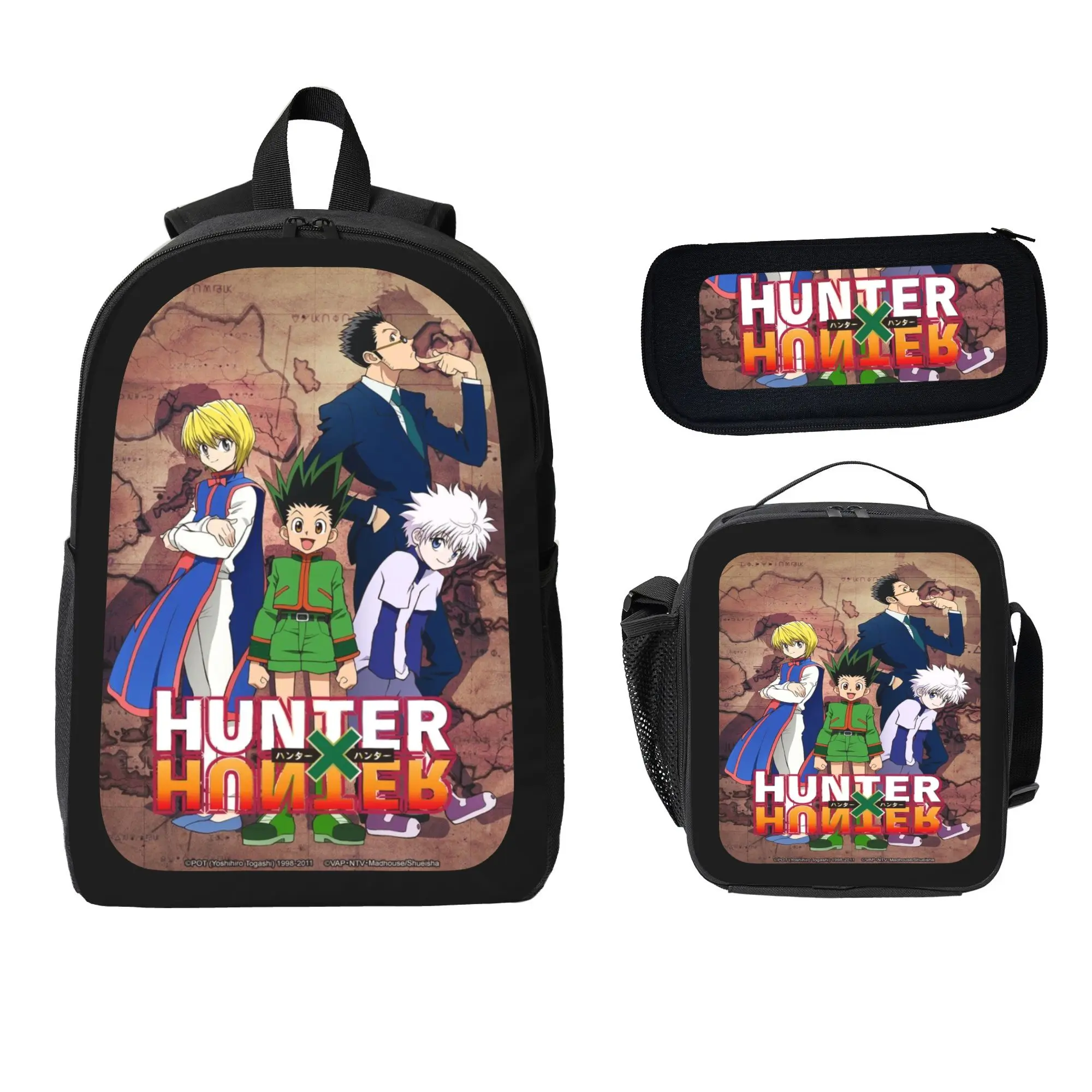 HUNTERXHUNTER Backpack Set, 3 in 1 Hot Anime Print School Bag Combo, Lightweight Casual Backpack with Insulated Lunch Bag and Pencil Case, Stylish Daypack for Teens Boys Girls Kids Anime Fans Daily Use