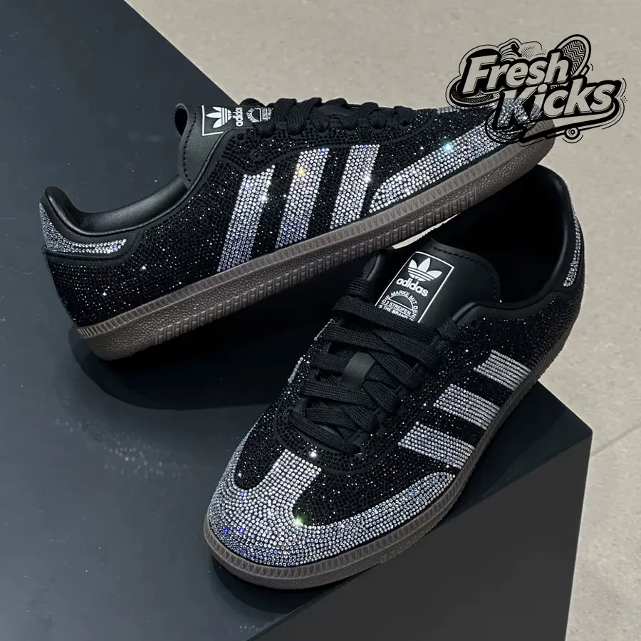Adidas Samba OG Rhinestone Black Silver (Women's)– Women's Lifestyle Sneakers – Shoes For Woman -Vintage - Autumn & Winter & Spring & Summer-Inspired Running Shoes, Shock-Absorbing Comfort, Gym To Streetwear Casual Wear -Back To School–IH9052