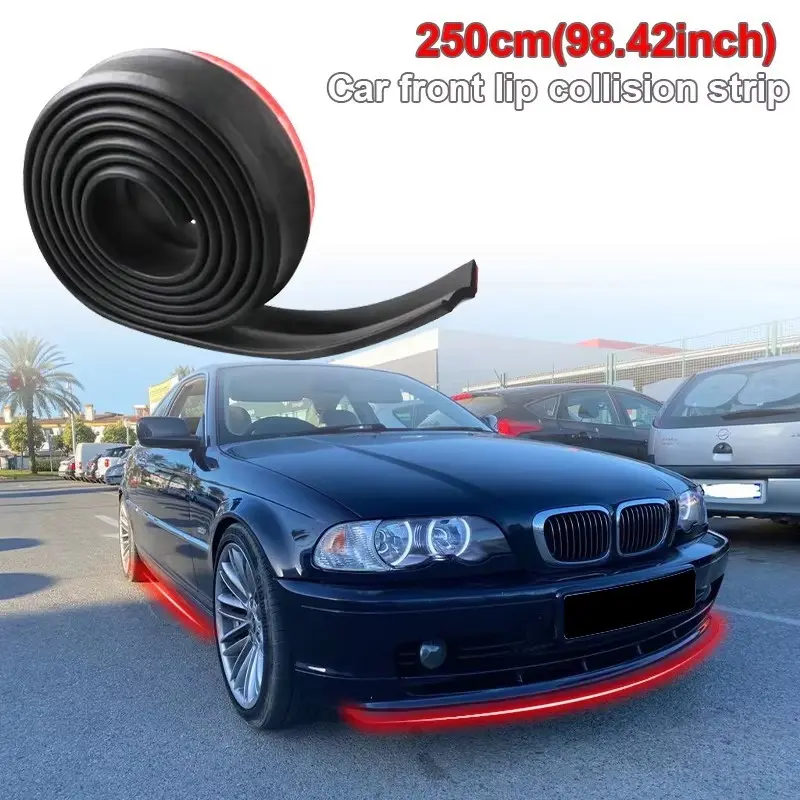 Universal Car Front Bumper Lip Rubber 2.5m/98.43in Bumper Protector Automotive Accessories Black Bumper Lip Strip Car Side Skirt Direct tailoring