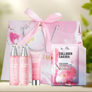 Cherry Blossom Collagen Skincare Set with Gift Bag, Multi-Piece Hydrating Balm Kit, Moisturizing Set, Perfect Gift for Friends and Mom