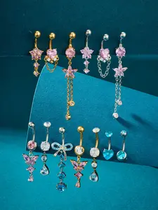 Butterfly Belly Ring for Women Cute & Trendy Stainless Steel Pretty Style Sparkling CZ Butterfly Style Navel Piercing Jewelry, Hypoallergenic Belly Piercing Jewelry Set for Party & Beach (10mm,14G) non Tarnish