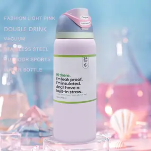 Owalaa Pink Water Bottle 32Oz,945Ml,With Straw,Freesip,Heat Preservation Time More than 24 Hours,Cold and Hot Water Can Be NONE