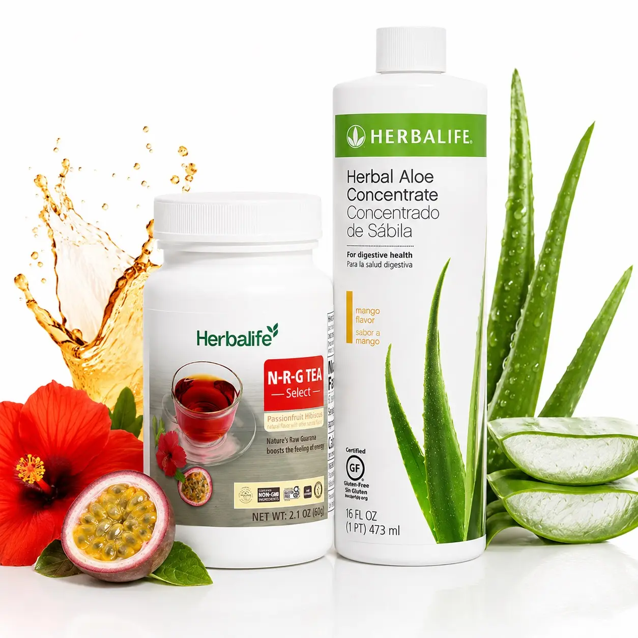 Herbalife N-R-G Tea Select & Mango Herbal Aloe Concentrate Combo - Fruity Green Tea Powder Beverage, 473 ml, Suitable for All Ages