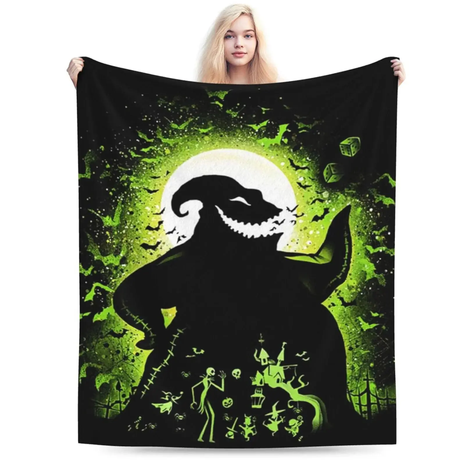 Oogie Boogie cartoon theme printed flannel blanket, comfortable and warm, suitable for living room, bedroom, bed, sofa, ideal gift