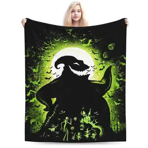 Oogie Boogie cartoon theme printed flannel blanket, comfortable and warm, suitable for living room, bedroom, bed, sofa, ideal gift