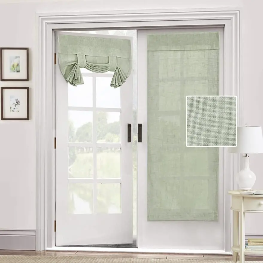 H.VERSAILTEX Linen Blended Door Curtain - Semi Sheer French Door Curtain Light Filtering Tricia Window Door Curtain for Patio Door Tie Up Shade tiktokshopspringglowup Easy Care Effortless Installation