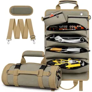 Tool Roll Up Bag, 1680D Heavy Duty Tool Bag Organizer with 2 Detachable Tool Pouches & Multiple Pockets,   Tool Roll for Mechanic & Electrician,  for Men Him Dad, 21.9"*14.7"