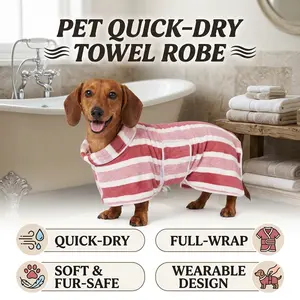 Quick-Drying Dog Bathrobe, 1-Piece Striped Pet Dressing Gown with Adjustable Belly Band, Super-Absorbent Super-Soft Fabric#GLOBAL PICKS