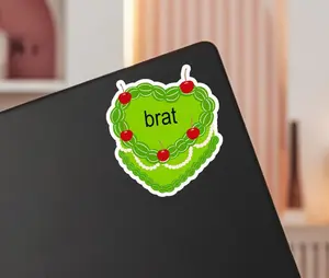 Brat Heart Shaped Cake Art Stickers - Brat Aesthetic Bag y2k Brat Summer Meme Cute Everyday Sticker - Big Beach Laptop Tumbler Stickers