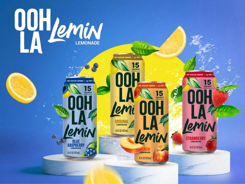 Ooh La Lemin Lemonade Variety 12 Pack - Natural Sugar-Free Beverages in Four Flavors - Original, Peach, Strawberry, & Blue Raspberry - 16 FL OZ Each - 15 Calories per Can