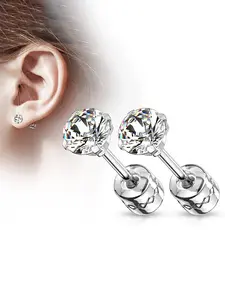 Men's Simple Round Inlaid Cubic Zircon Stud Earrings, Minimalist & Stylish Design, Daily Wear Jewelry, Suitable for Vacation. Can be worn for ear care without taking off daily