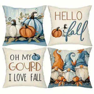 Autumn Pumpkin Pillow Covers Set, Fall Decorative Cushion Cases, Thanksgiving Farmhouse Style, Porch Decoration, Single-Sided Print, No Insert