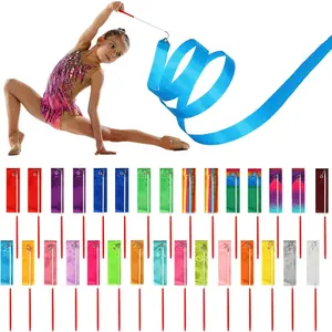 78.7 Inch Rainbow Gymnastics Ribbon Dancing Wands Artistic Dancer Twirling Streamers for Dance Practice and Rainbow Birthday Decorations