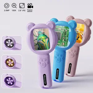 Kids Digital Magnifier 2.8’’ Screen Portable Video Microscope 2.0MP 100X Magnification with 15LEDs for for Outdoor Exploration Keychain Camera