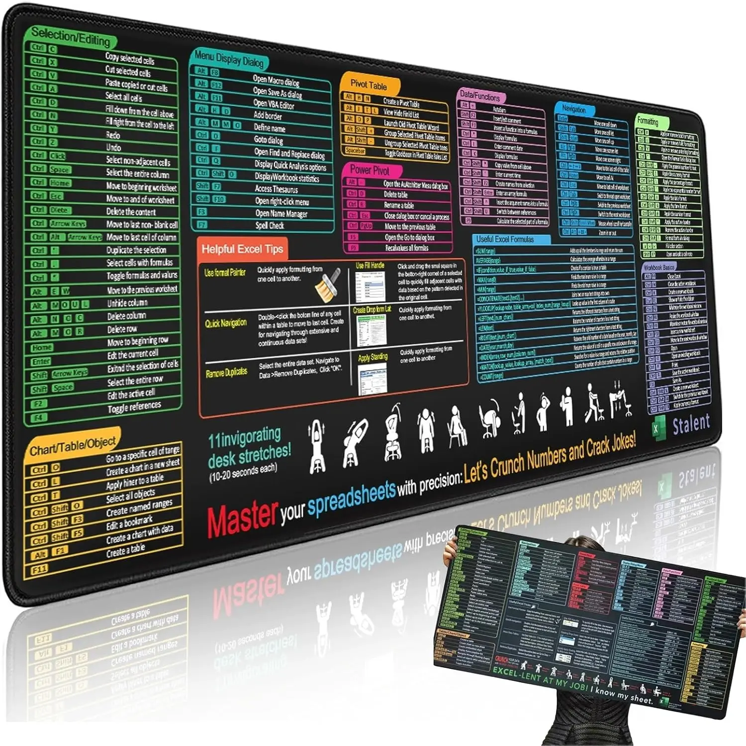 Waterproof Excel Shortcut Desk Mat – 10 Key Zones Large Gaming Mouse ...