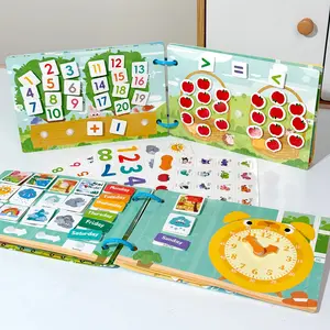 Reusable DIY Fun Busy Book, Weather and Time Theme Activity Toys, Number and Letter Enlightenment Cognitive Skills Logic Development Flashcards